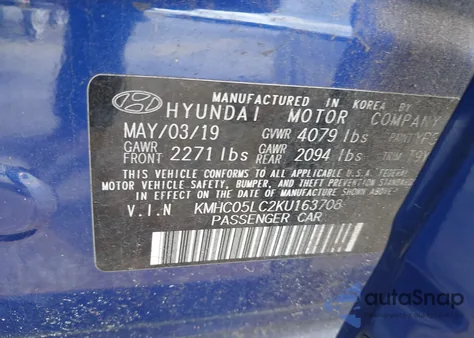 2019 Hyundai Ioniq Hybrid Limited from USA, damaged, VIN KMHC05LC2KU163708